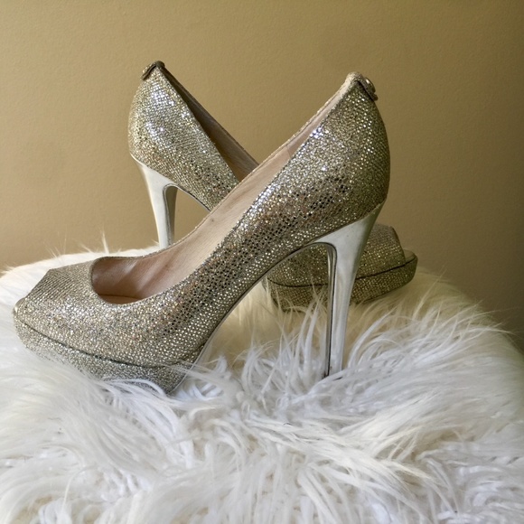 Michael Kors Shoes - Michael Kors “York” Peeptoe Silver Platform Shoes